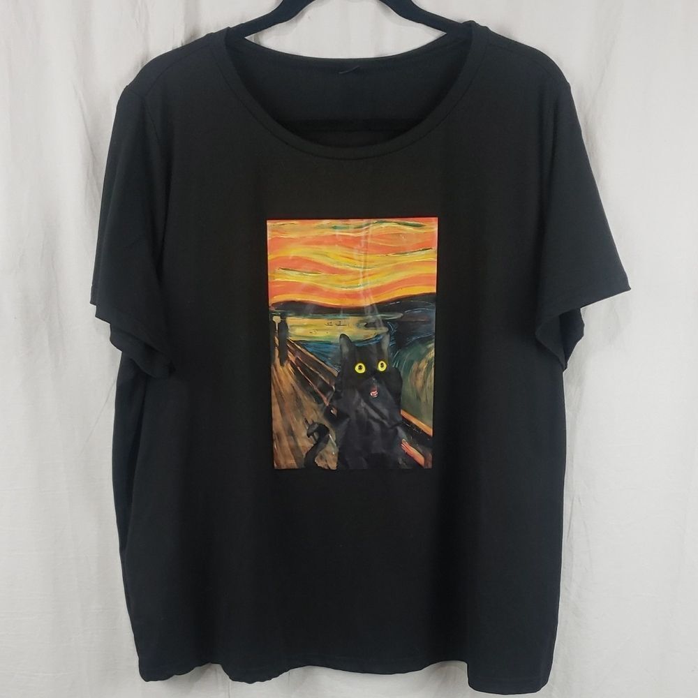 Shein 2XL The Scream Cat Black T-Shirt